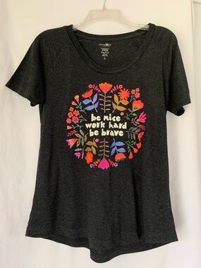 NATURAL LIFE black 'Be Nice Work Hard..." graphic short sleeve T-shirt